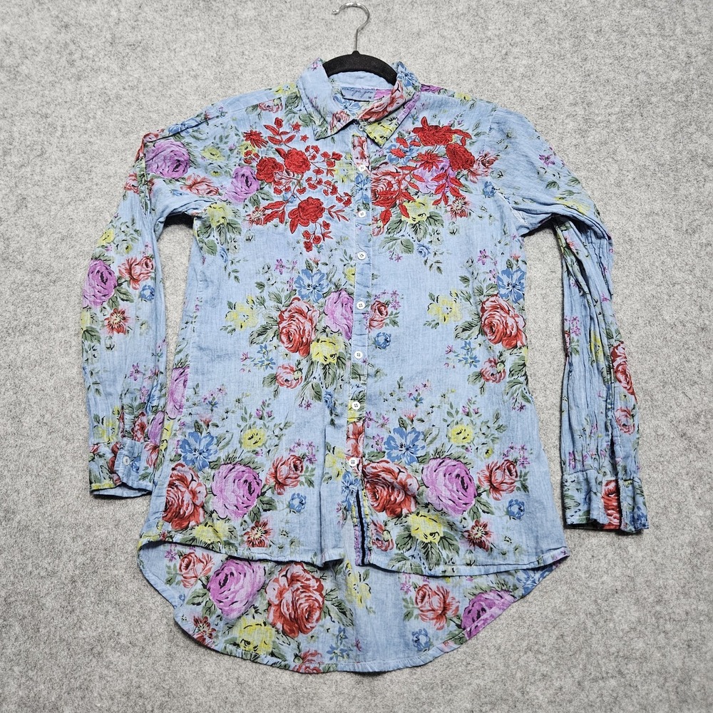 Vintage Gora Women's M Button Down Shirt Embroidered Floral Blouse *flaws
